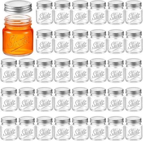 Tessco 36 piezas de mini tarros de albañil de 2 onzas con tapas, aptos para lavavajillas, tarros de albañil para canapés, ideales para despedidas de