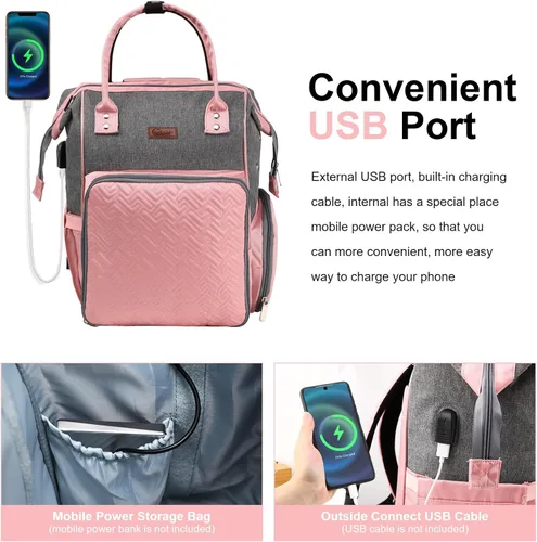 Miniatura 5 de crochet bag,knitting bagBackpack and Tote Bag Storage Bag ，Large capacityYarn Storage Organizer Travel Crochet Bag Women Carrying Crochet Rosa y Gris