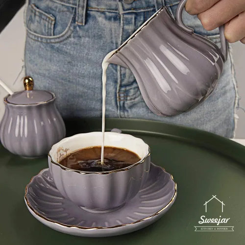 Miniatura 4 de Sweejar Royal - Juego de azúcar y crema de cerámica, juego de 3 piezas con jarra de crema, azucarero, juego de azúcar con tapa y cuchara, juego