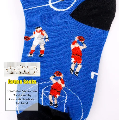 Miniatura 5 de Belloxis Calcetines deportivos divertidos de 5 piezas, diseño multideportivo (baloncesto, béisbol, fútbol, hockey), calcetines deportivos para niños