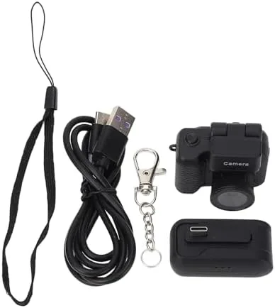 Miniatura 9 de Mini llavero de cámara, 1080P Vintage pequeño grabador de video digital con luz flash LED, cámara portátil de viaje para grabación de vida