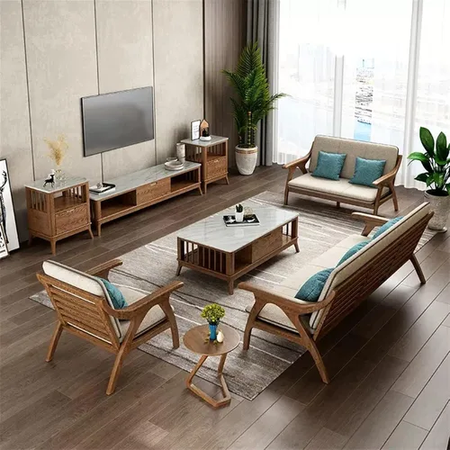 Miniatura 7 de Mesa de té para sala de estar, moderna mesa de centro de madera con cajones y estantes de almacenamiento, decoración rectangular elegante de 2
