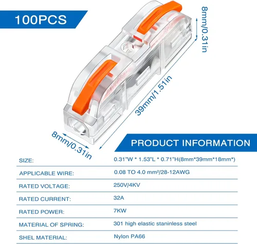 Miniatura 4 de Zhengmy Juego de 100 conectores de cable de palanca, conectores de cable de empalme compacto, bloques de terminales surtido para 28-12 AWG, cable