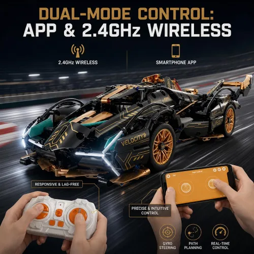 Miniatura 2 de Kit de coche a control remoto a escala 1:14 V12, kit de modelo de coche deportivo, 975 piezas, luces LED, 2.4 GHz y juguete de control remoto por