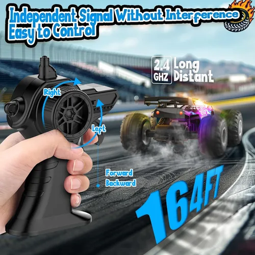 Miniatura 3 de Coche de control remoto, camión de control remoto todo terreno para niño, automóvil RC de 2.4 GHz con luz corporal y dos baterías recargables