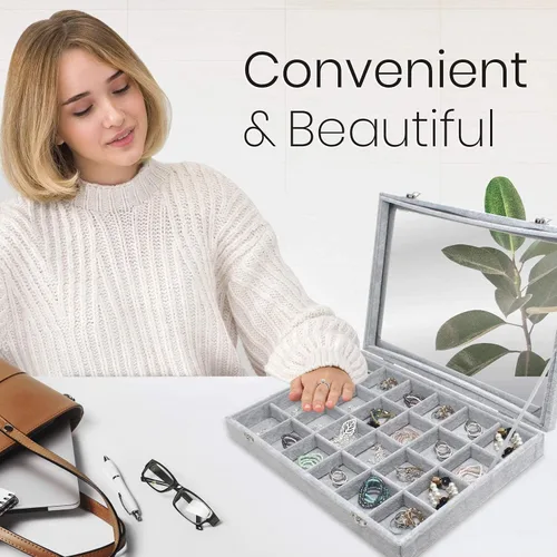 Miniatura 5 de Bandeja organizadora de brazaletes y joyas, tapa transparente, terciopelo negro, para organizar y ordenar brazaletes, pulseras y relojes, anillos