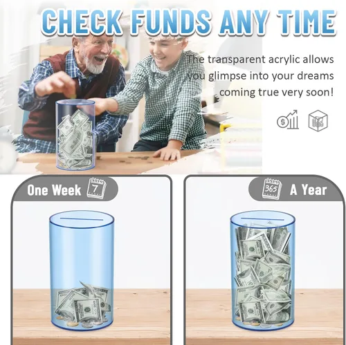 Miniatura 3 de hizgo Alcancía azul transparente para adultos y niños, tarro de ahorro de acrílico no penible, debe romperse para abrir, tamaño mediano