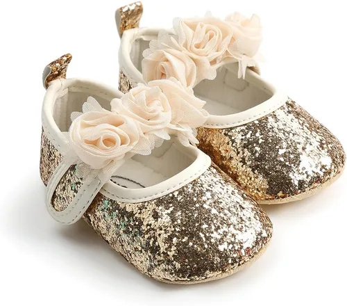Miniatura 98 de RVROVIC Mocasines de princesa para bebé, zapatos brillantes de Mary Jane, zapatos de cuna de suela suave y ligera de primera calidad, zapatos