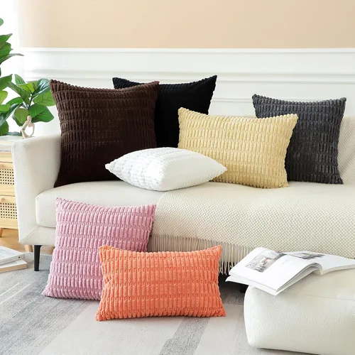 Miniatura 6 de OTOSTAR Fundas de almohada decorativas de corduroy rayado suave de 12 x 20 pulgadas, juego de 2 fundas de cojín lumbar para sofá, cama, fundas