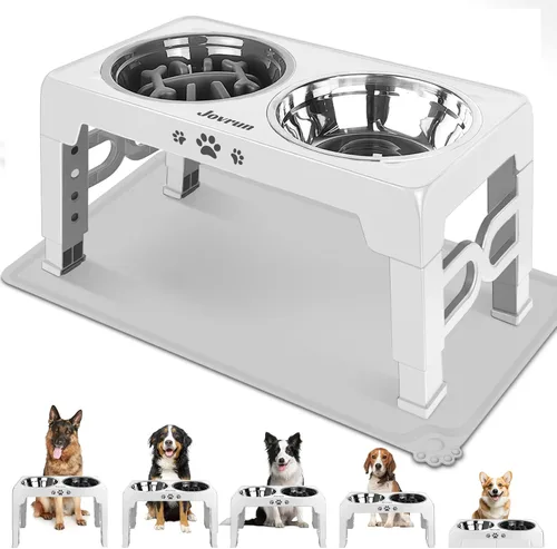 Miniatura 14 de Jovrun Cuencos Elevados para Perros, Comedero para Perros con Platos de Acero Inoxidable y Cuenco de Alimentación Lenta, Soporte Elevado Ajustable