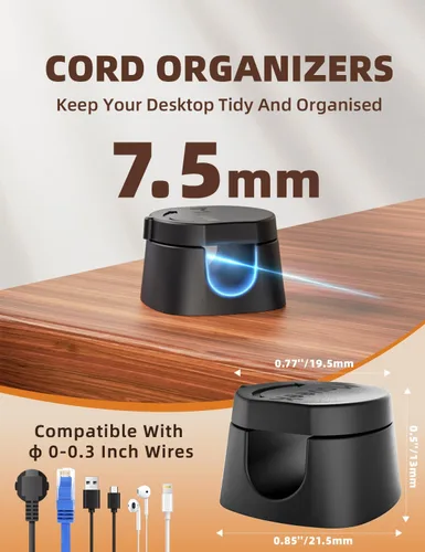 Miniatura 3 de Maveek - Clips de cable para escritorio, organizador de cable de carga giratorio de 360°, cierre magnético, gestión de cables de escritorio, soporte