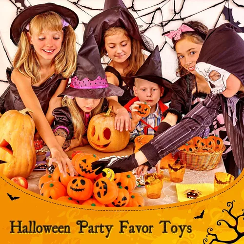 Miniatura 6 de Leyndo 80 bolas de 2 pulgadas de calabaza de Halloween para aliviar el estrés, mini bolas de espuma con bolsas, regalos de fiesta de Halloween