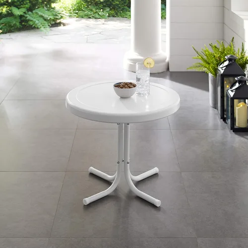 Miniatura 5 de Crosley Furniture Griffith - Mesa auxiliar retro de exterior, de metal resistente a la intemperie, para patio, terraza, porche, color Alabaster