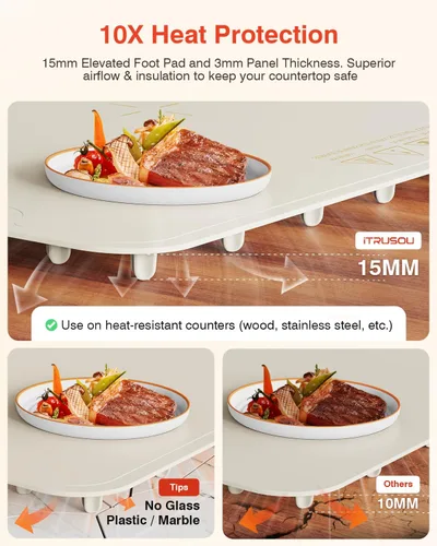 Miniatura 7 de Tapete Calentador para Alimentos, iTRUSOU Bandeja Calentadora Eléctrica Calor Continuo 99H, 7 Configuraciones de Temperatura, Calentamiento Beige