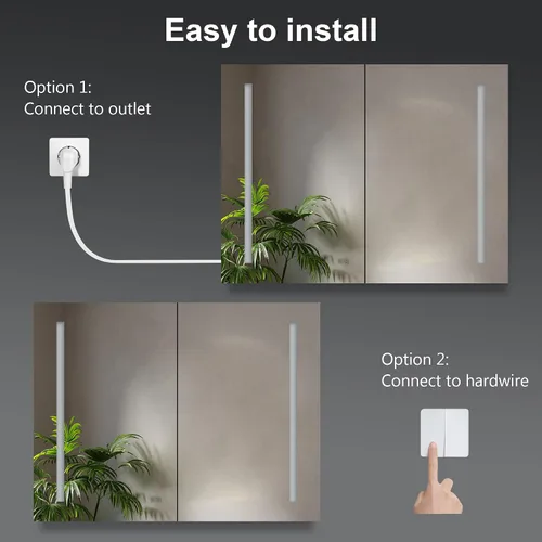 Miniatura 8 de Botiquín de baño de 40 x 30 pulgadas con espejo LED, armario de baño regulable de 3 colores montado en la pared con estantes de almacenamiento de 3