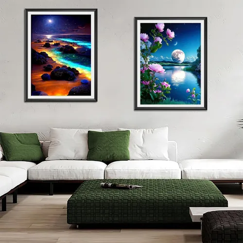 Miniatura 4 de Kits de Arte de Diamante Yunnuo para Adultos, Pintura de Diamante de Playa de Luna Llena para Principiantes, Pintura DIY con Taladro Completo