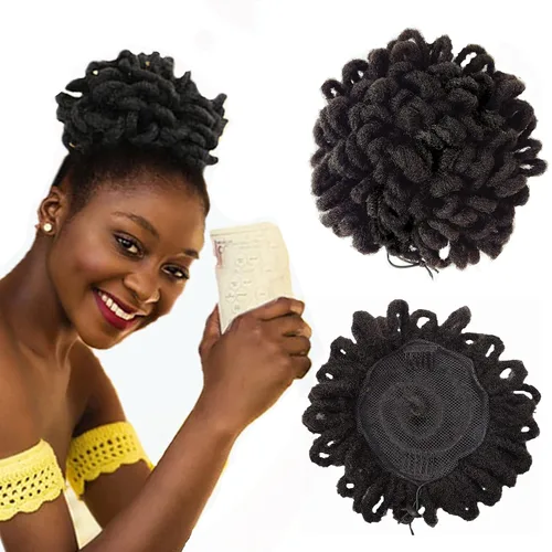 Miniatura 15 de DreadLock Moño Loc Moño de Pétalo Moño Afro High Puff Peluca de Cola de Caballo con Cordón Sintética Locs Falsos Moño de Cabello Cola de Caballo