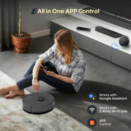 Miniatura 8 de Combo robot de aspiradora y trapeador, 90 días de autovaciado, 6000 Pa potente succión, mapeo del hogar, aspiradora robótica fácil y personalizada