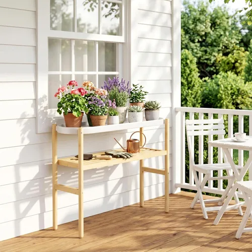 Miniatura 7 de APRTAT Soporte de bambú para plantas de interior, soporte de almacenamiento de plantas de 2 niveles de altura para múltiples plantas, estante