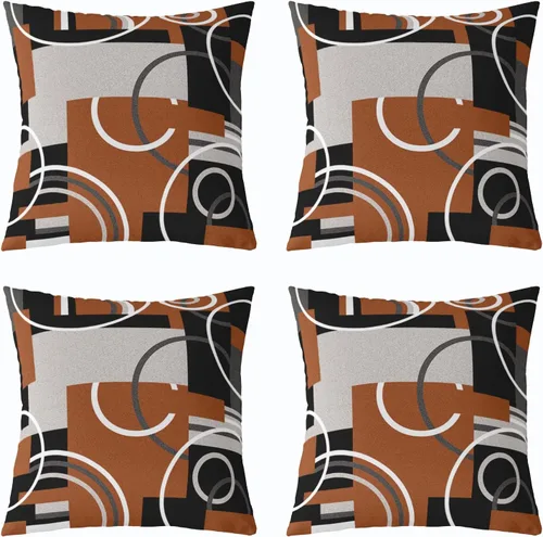 Miniatura 15 de Fundas de almohada geométricas modernas con rayas en rojo, marrón y negro, diseño retro de círculos y remolinos, juego de 4 fundas de almohada de 16