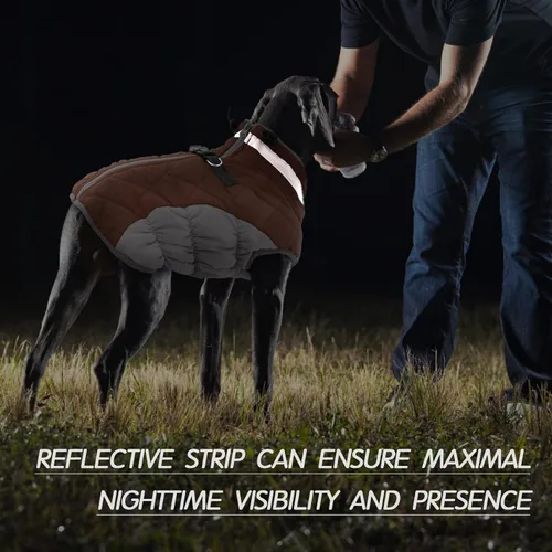 Miniatura 5 de FUAMEY - Abrigo para perro, chaqueta cálida de invierno, acolchada, de vellón, chaleco reflectante con arnés, chaqueta de nieve impermeable