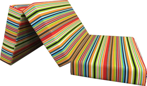 Miniatura 6 de D&D Futon Furniture Cama triple Shikibuton de rayas multicolores, espuma de alta densidad, colchón otomano plegable, tamaño individual
