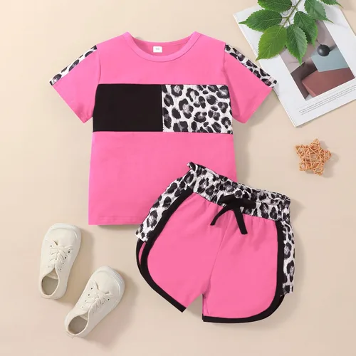 Miniatura 17 de Ropa de verano para niña, camiseta de manga corta para bebé, pantalones cortos, estampado de leopardo, camuflaje, de 18 meses a 6 años