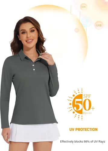 Miniatura 2 de MAGCOMSEN Camisetas tipo polo de manga larga para mujer, de secado rápido, protección solar UPF 50+, ligeras, atléticas, para tenis