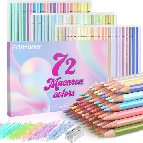 LBW Juego de 72 lápices de colores pastel macarrón, núcleo suave, colores macarrones, para adultos, libros para colorear, principiantes, mezclar,