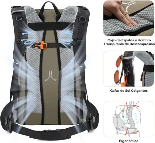 Miniatura 5 de Mochila de senderismo Maelstrom, mochila de camping, mochila de senderismo impermeable de 40 l con cubierta para la lluvia, mochila de viaje ligera