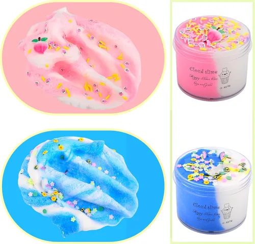 Miniatura 5 de Paquete de 2 Kits de Slime de Nube con Pastel Azul y Dijes Rosados, Suministros de Slime DIY Perfumados para Niñas y Niños, Juguete Antiestrés