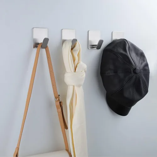 Miniatura 5 de DELITON - Ganchos adhesivos para colgar ropa, toallas, sombreros en el baño o la cocina, acero inoxidable SUS 304, plata Plateado