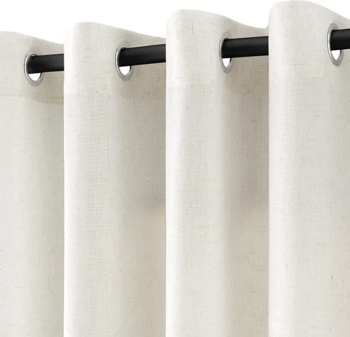 Miniatura 18 de Cortinas de lino beige de abedul de 84 pulgadas de largo para sala de estar, cortina semitransparente filtrante de luz de lujo, decoración moderna