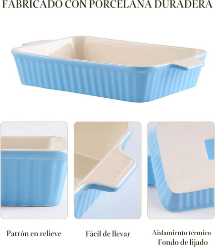 Miniatura 3 de MALACASA Cacerola para horno, platos de cerámica para hornear, juegos de 4 platos de cerámica, sartenes rectangulares para lasaña profundas con asas