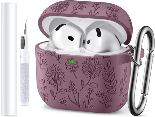 Miniatura 17 de para estuche de Airpods 4, DaQin - Estuche grabado con flores compatible con estuches de Airpods de Apple de 4ª generación para mujeres, estuches