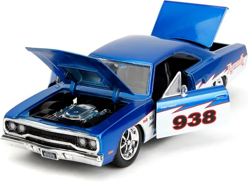 Miniatura 5 de Jada Big Time Muscle 1:24 1970 Plymouth Roadrunner - Auto fundido a presión, juguetes para niños y adultos (azul caramelo/blanco)