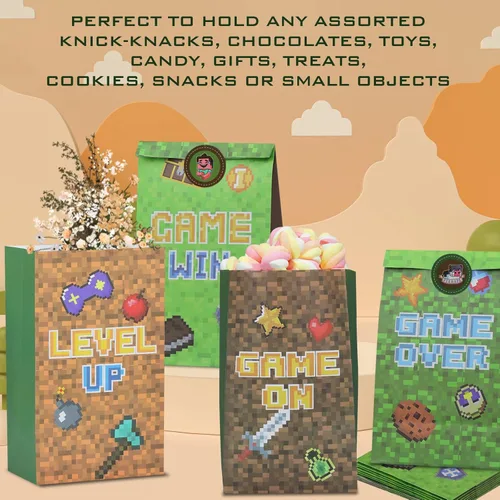 Miniatura 2 de 24 PCS Bolsas de Favores de Fiesta Pixel Miner Bolsas de Golosinas Temáticas de Pixel para Suministros de Fiesta de Cumpleaños, Niños y Niñas Bolsas