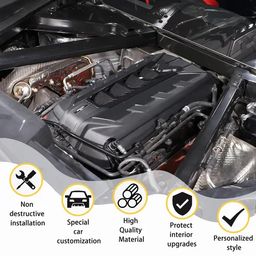 Miniatura 4 de Cubierta de cubierta de cubierta de motor compatible con Chevrolet Corvette C8 2020-2023, cubierta de motor de borde, accesorios C8, 1 unidad