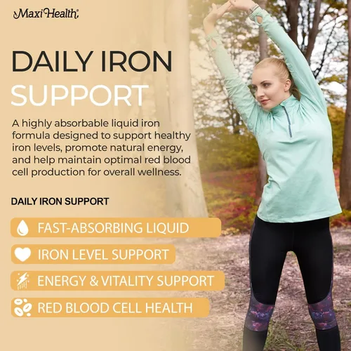 Miniatura 3 de Maxi Health Concentrado de hierro líquido de alta potencia, suplemento de hierro suave para mujeres, hombres y niños, sabor a bayas, acción rápida