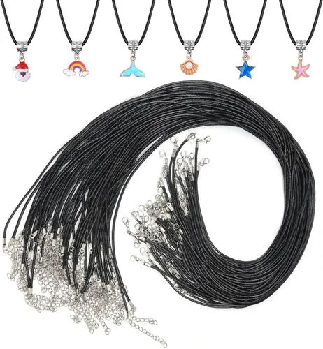 Paxcoo 50 cordones de algodón encerado negro, cuerda de collar de 24 pulgadas con cierre, a granel para dijes, colgantes, pulseras, suministros de