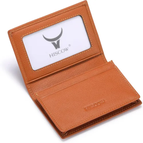 Miniatura 39 de Funda de piel para tarjetas de visita para hombres y mujeres, piel de becerro italiana Café