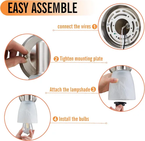 Miniatura 8 de EJIAXIN Juego de 2 apliques de pared, luces de tocador de níquel cepillado para baño, modernas lámparas de pared con interruptor giratorio, lámpara