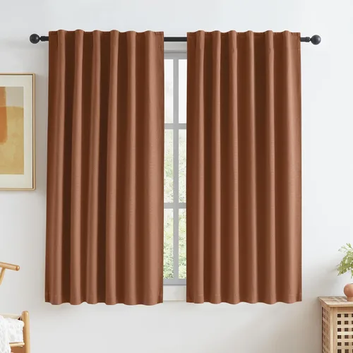 Miniatura 29 de Paneles de cortinas de ventana 100% opacas, con trabillas traseras, bolsillo para barra, gancho, cinturón, aspecto plisado, cortinas para sistema