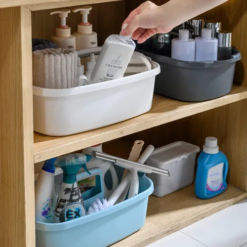 Miniatura 7 de Organizador grande de limpieza con asa, organizador de cesta de almacenamiento de herramientas de limpieza, organizador de cubo resistente, cubo