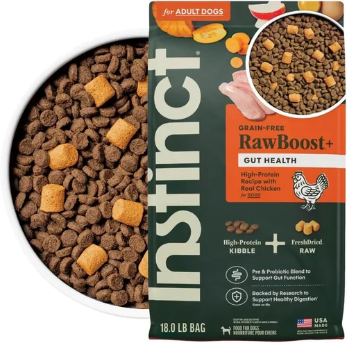 Instinct Raw Boost Gut Health, alimento seco natural para perros con trozos liofilizados, receta sin granos, pollo real, bolsa de 18 libras