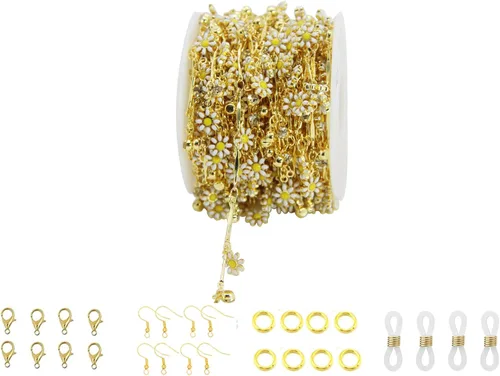 Miniatura 12 de Cadena de eslabones de girasol esmaltada hecha a mano con fornituras de latón chapado en oro para hacer joyas, máscara de vidrio, zapatos, Cc02