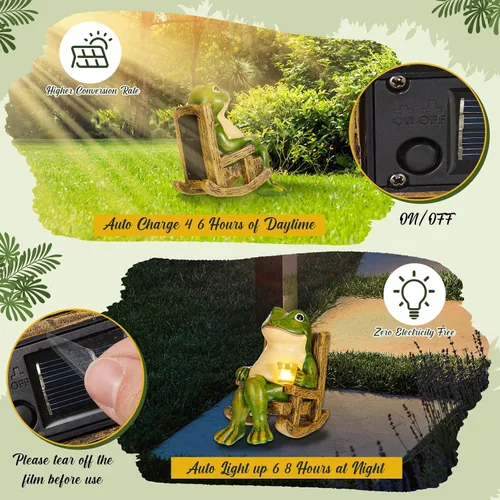 Miniatura 3 de Jetec Estatua de jardín de rana con energía solar en miniatura, decoración del día de la madre, regalos para decoración del hogar, accesorios