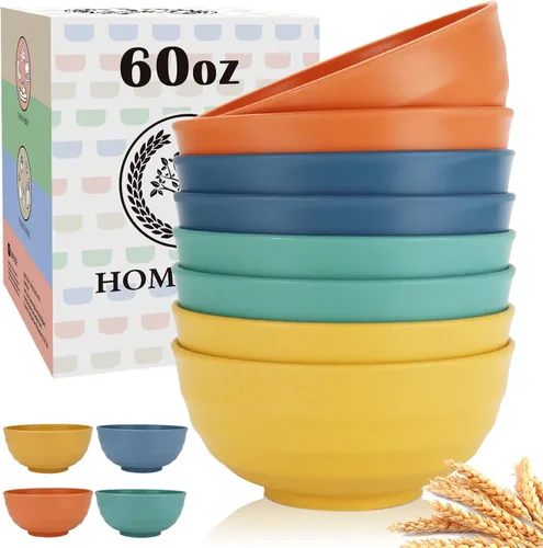 Miniatura 12 de Homienly Juego de 6 boles irrompibles de fibra de paja de trigo, aptos para microondas y lavavajillas, alternativa reutilizable a los boles