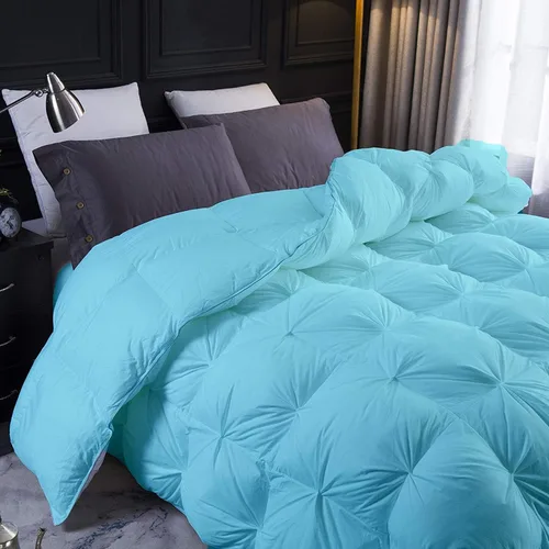 Aqua Down Alternative Pinch Comforter- Twin Size 68 x 86 Inches 1 Piece All-Season Duvet Insert, 650-GSM with Corner Tabs 100% Egyptian Cotton-