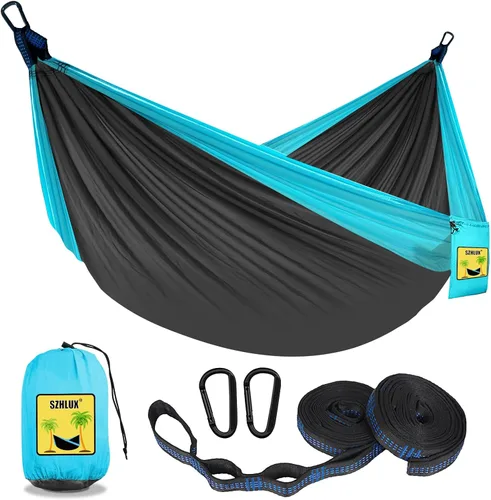 Miniatura 8 de SZHLUX Hamaca de camping doble e individual Hamacas portátiles con 2 correas de árbol y bolsa de transporte adjunta, ideal para exteriores, Violeta